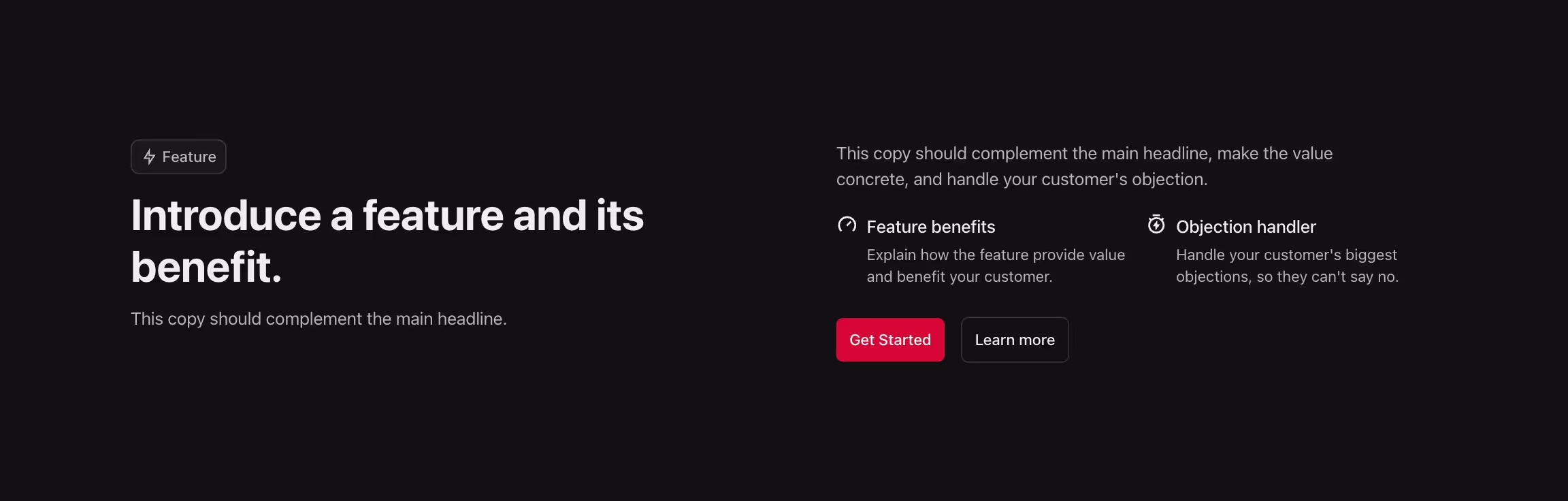 Feature component with title to the left and content to the right.