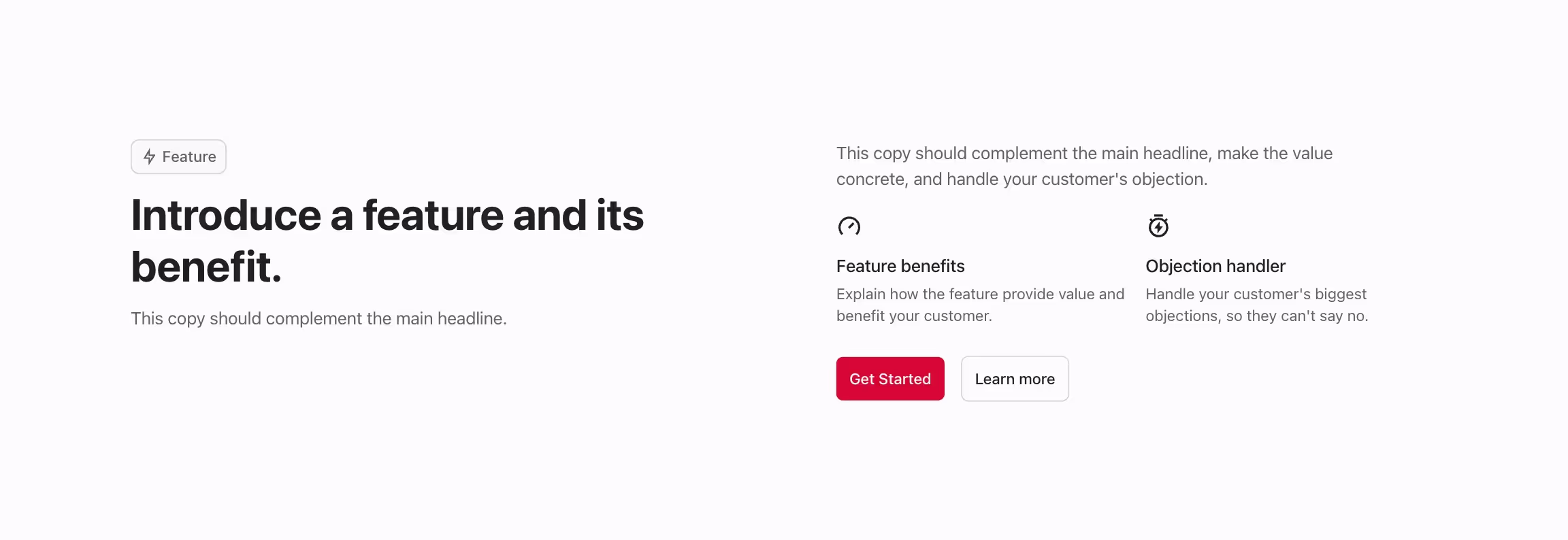 Feature component with title to the left and content to the right.