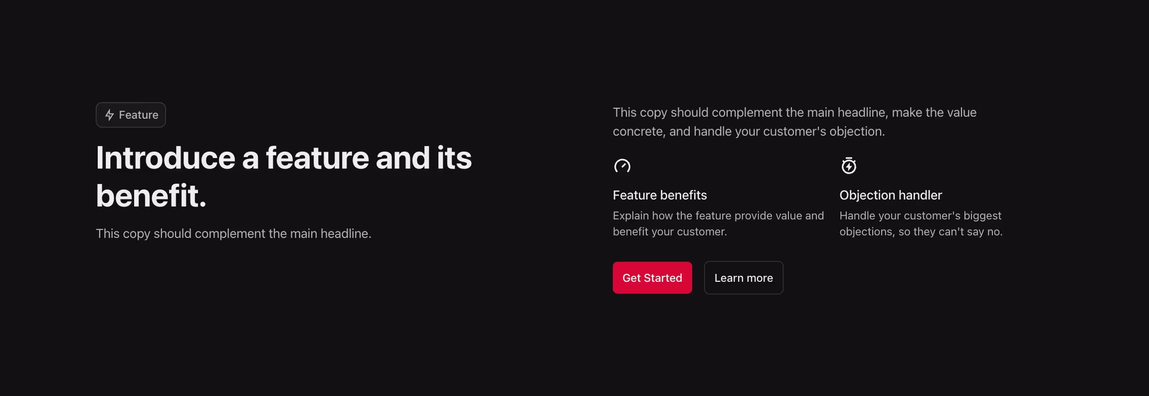 Feature component with title to the left and content to the right.