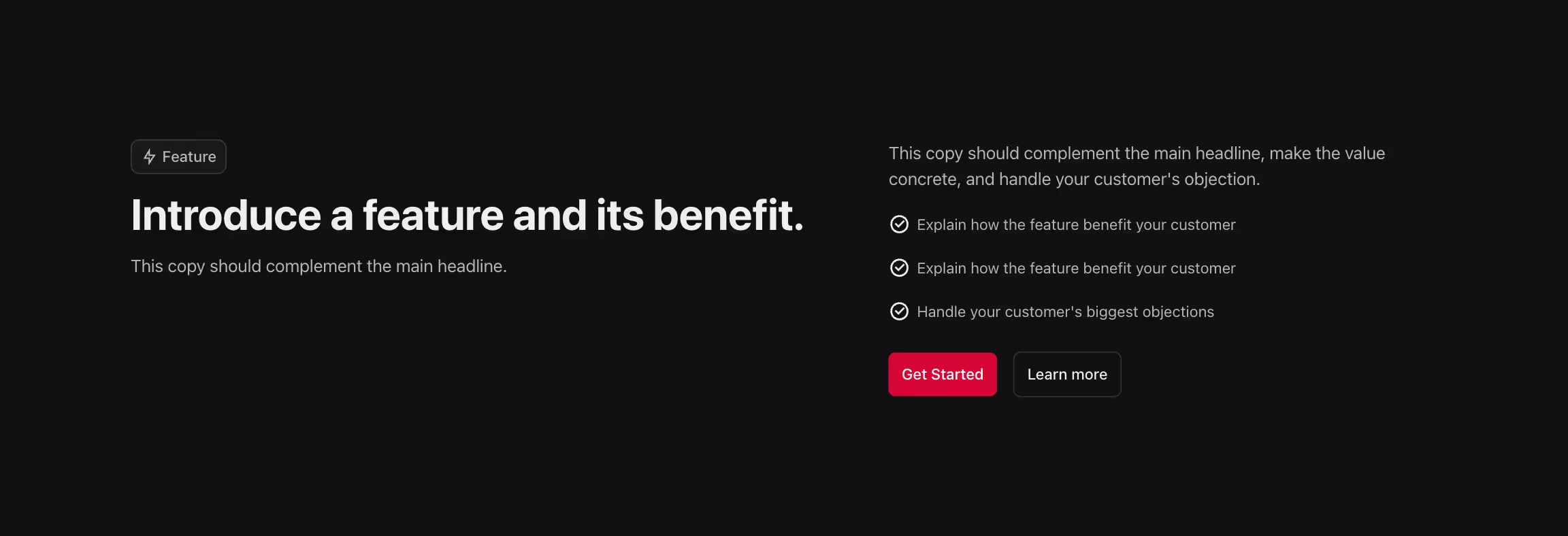 Feature component with title to the left and content to the right.