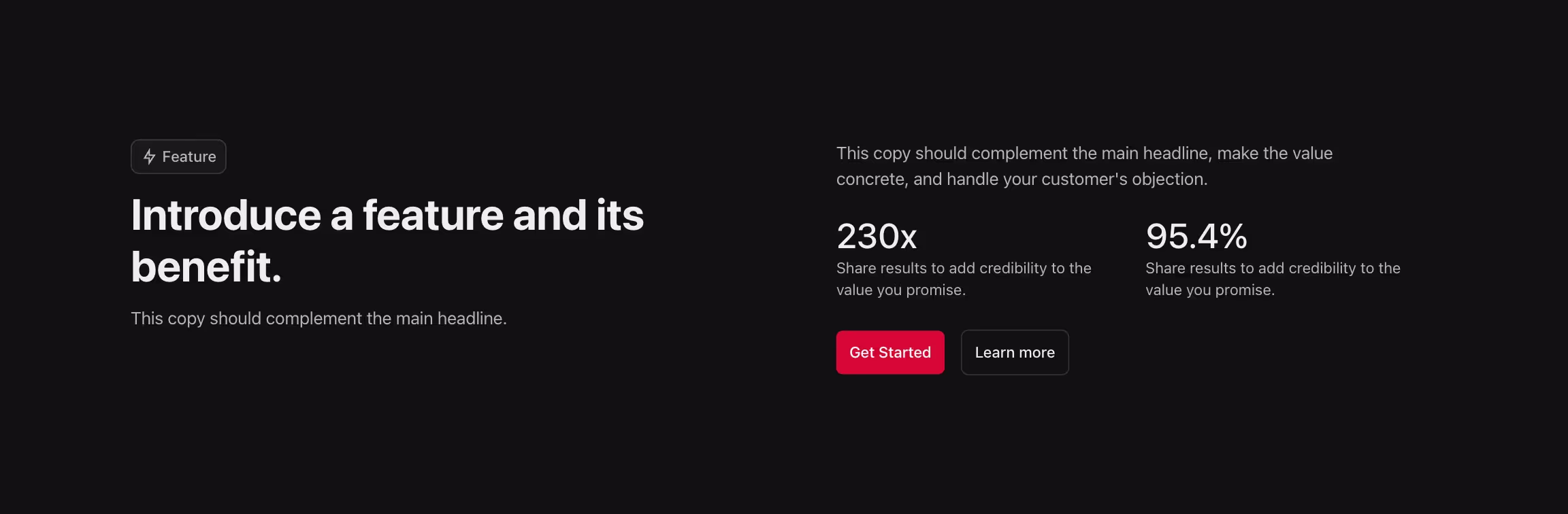 Feature component with title to the left and content to the right.