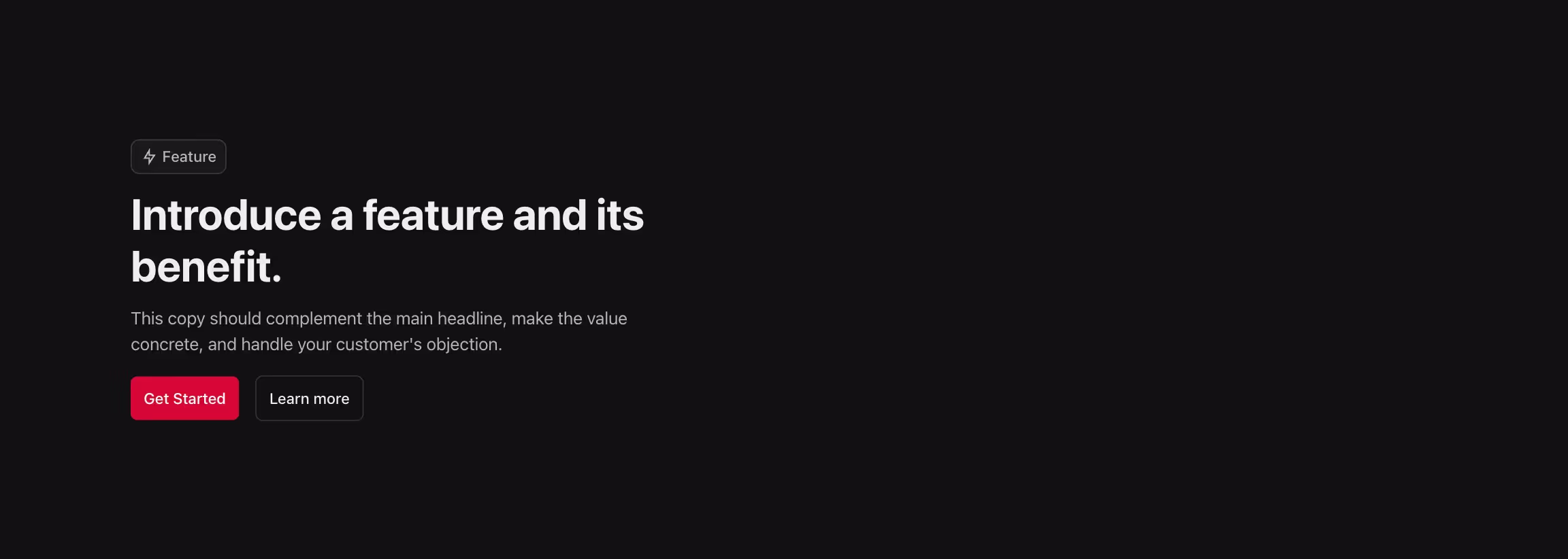 Feature component with content align to the left.