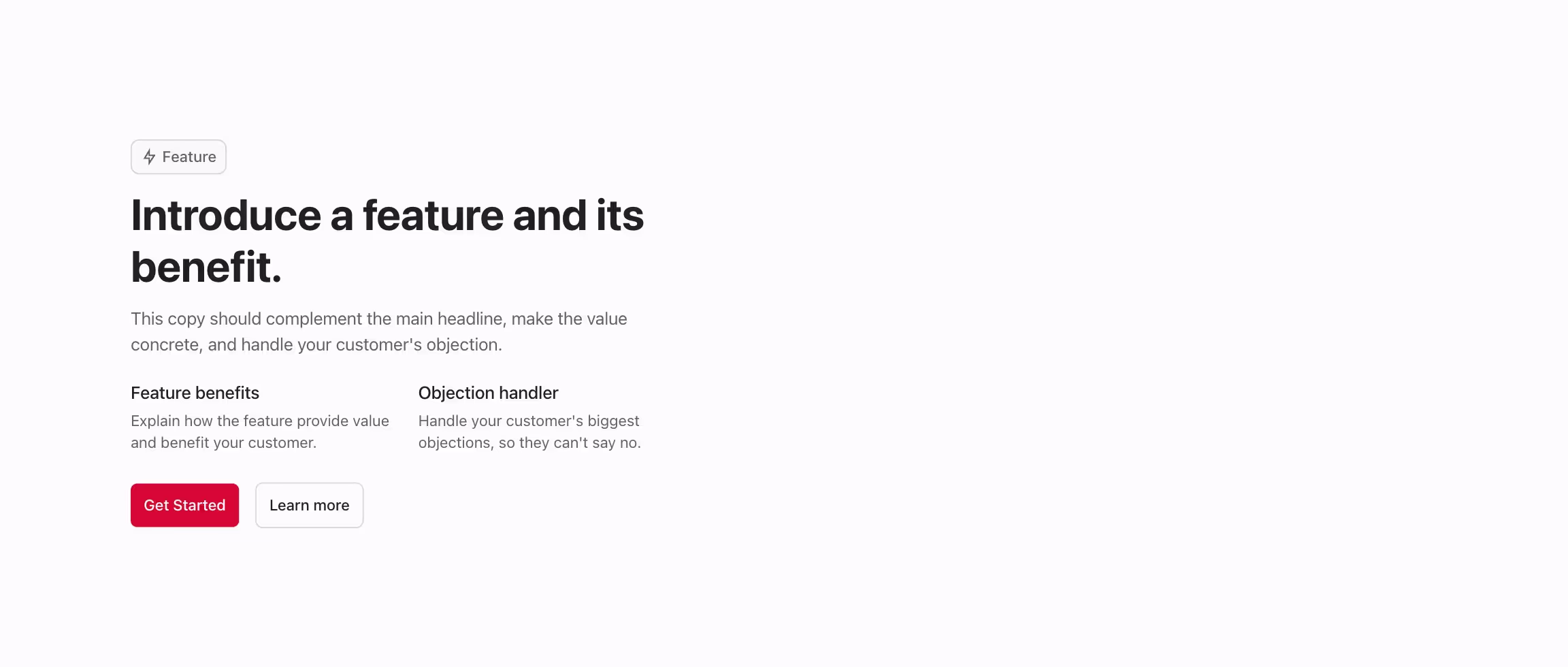 Feature component with content align to the left.