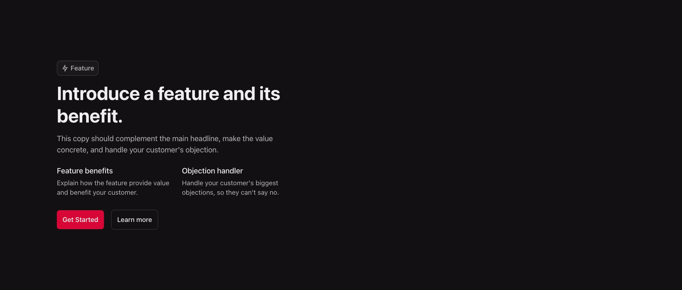 Feature component with content align to the left.