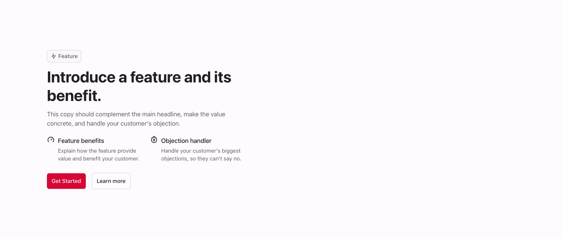 Feature component with content align to the left.