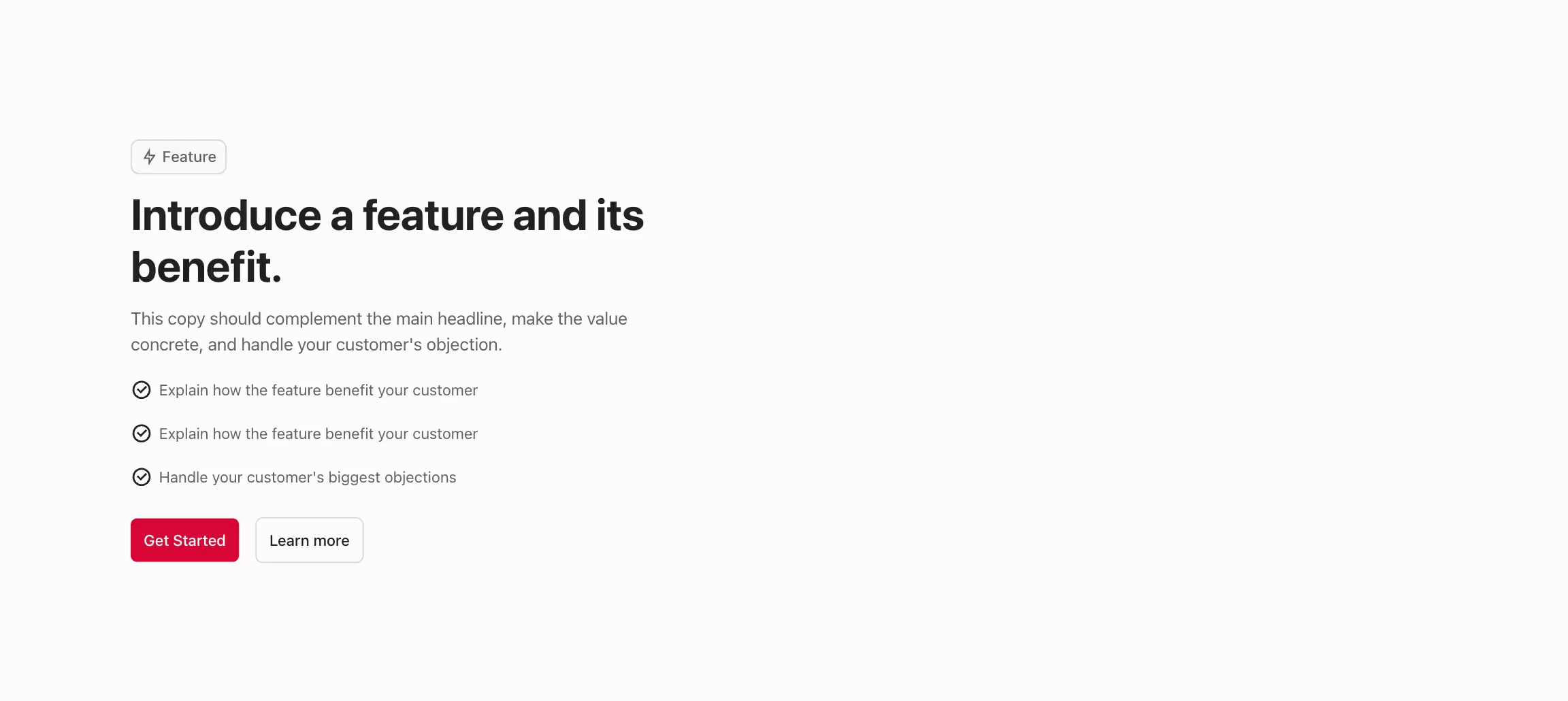 Feature component with content align to the left.