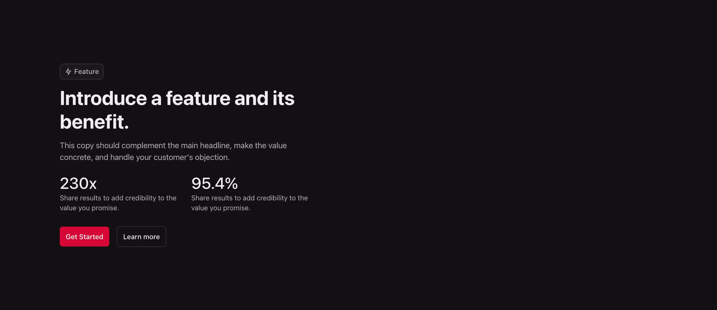 Feature component with content align to the left.