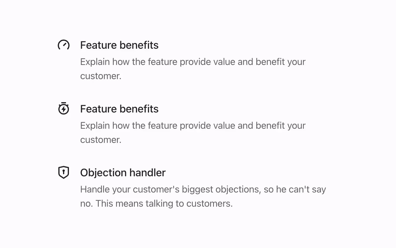 A stacked list of items with icons on the left.