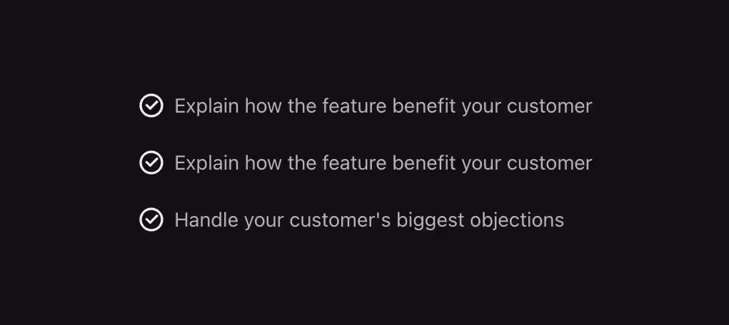 A vertical list with checkmarks next to each item.