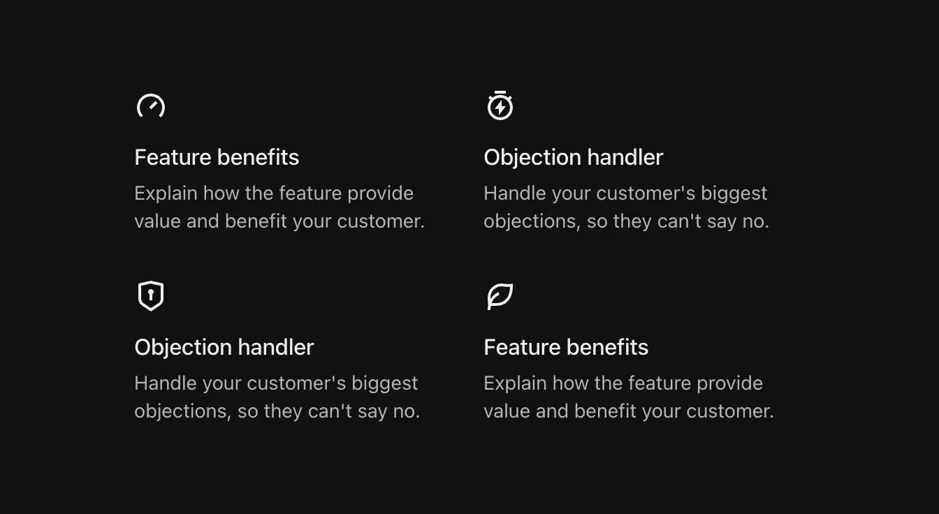 A grid layout with two items per row, each with an icon.