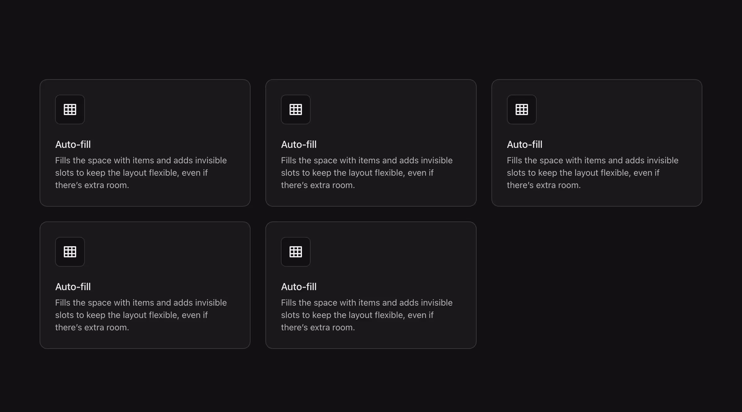 A grid that automatically fills available space with items.