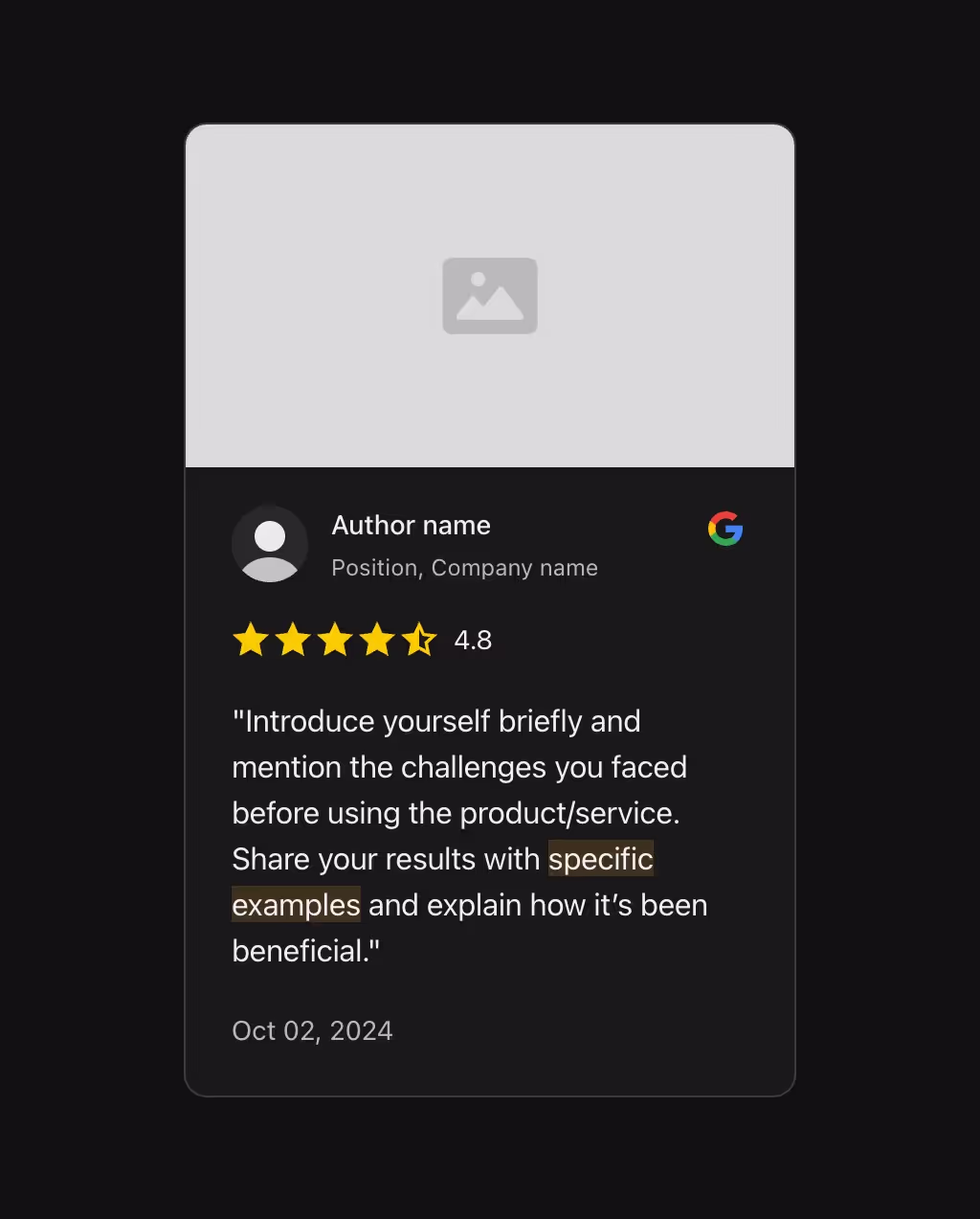 A testimonial from Google that includes an image.