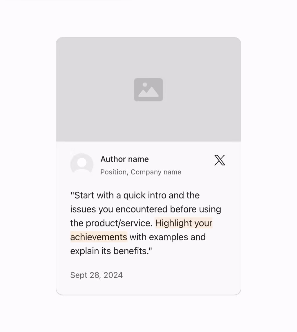 A testimonial from X (formerly Twitter) that includes an image.