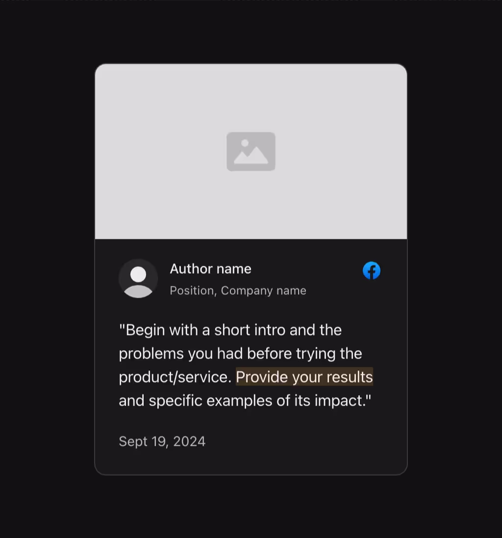 A testimonial from Facebook that includes an image.