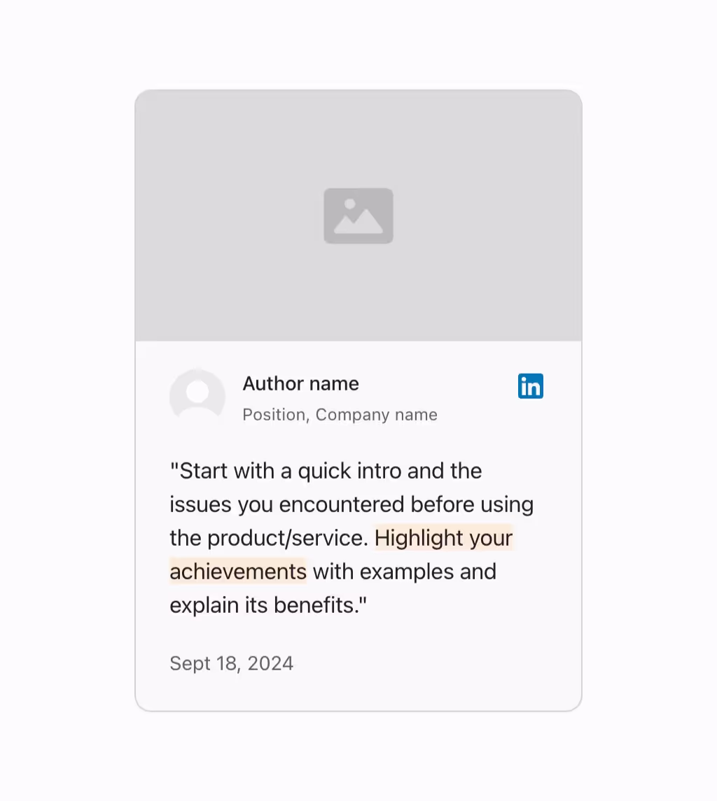 A testimonial from LinkedIn that includes an image.