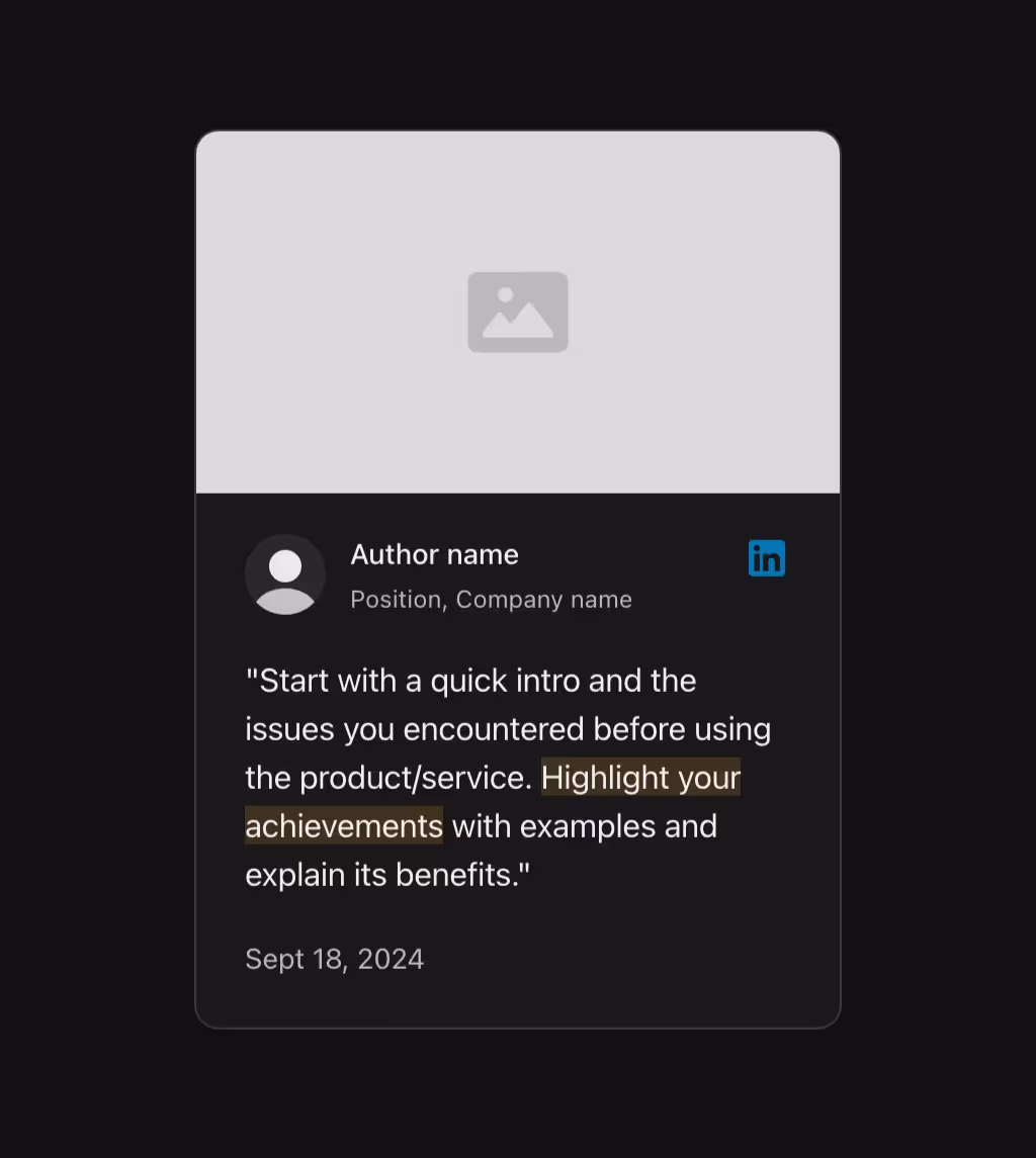 A testimonial from LinkedIn that includes an image.