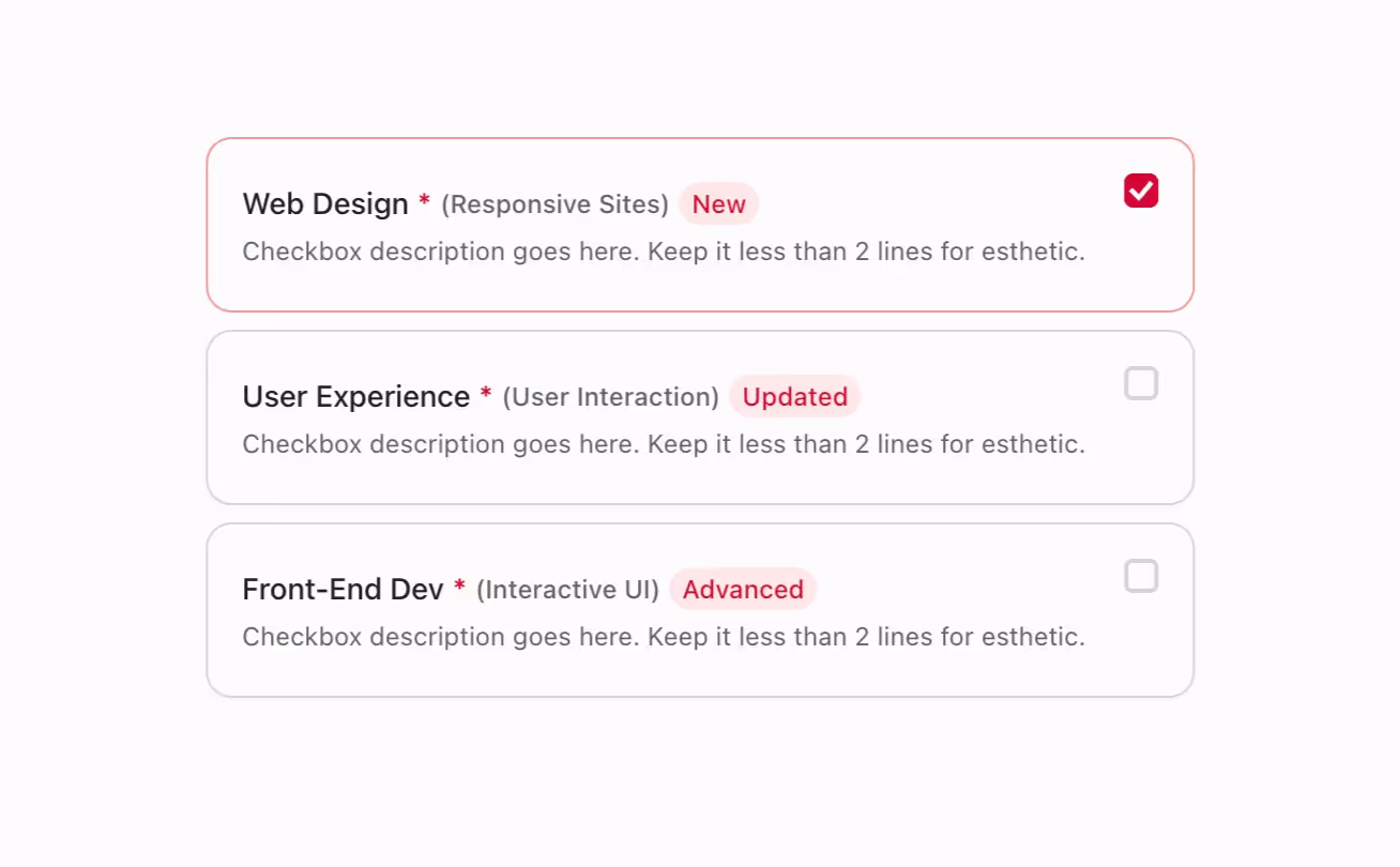 A card-style checkbox for more visual, block-based selections.