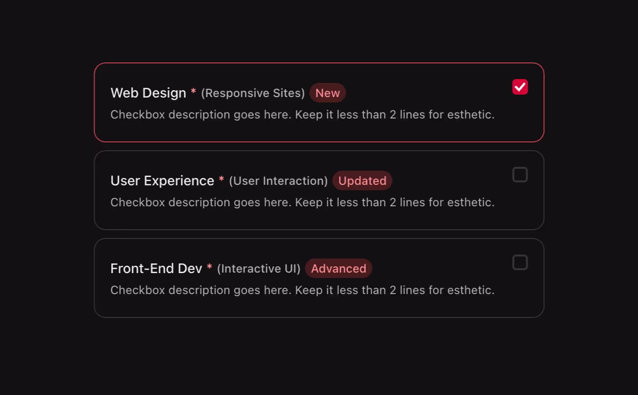 A card-style checkbox for more visual, block-based selections.