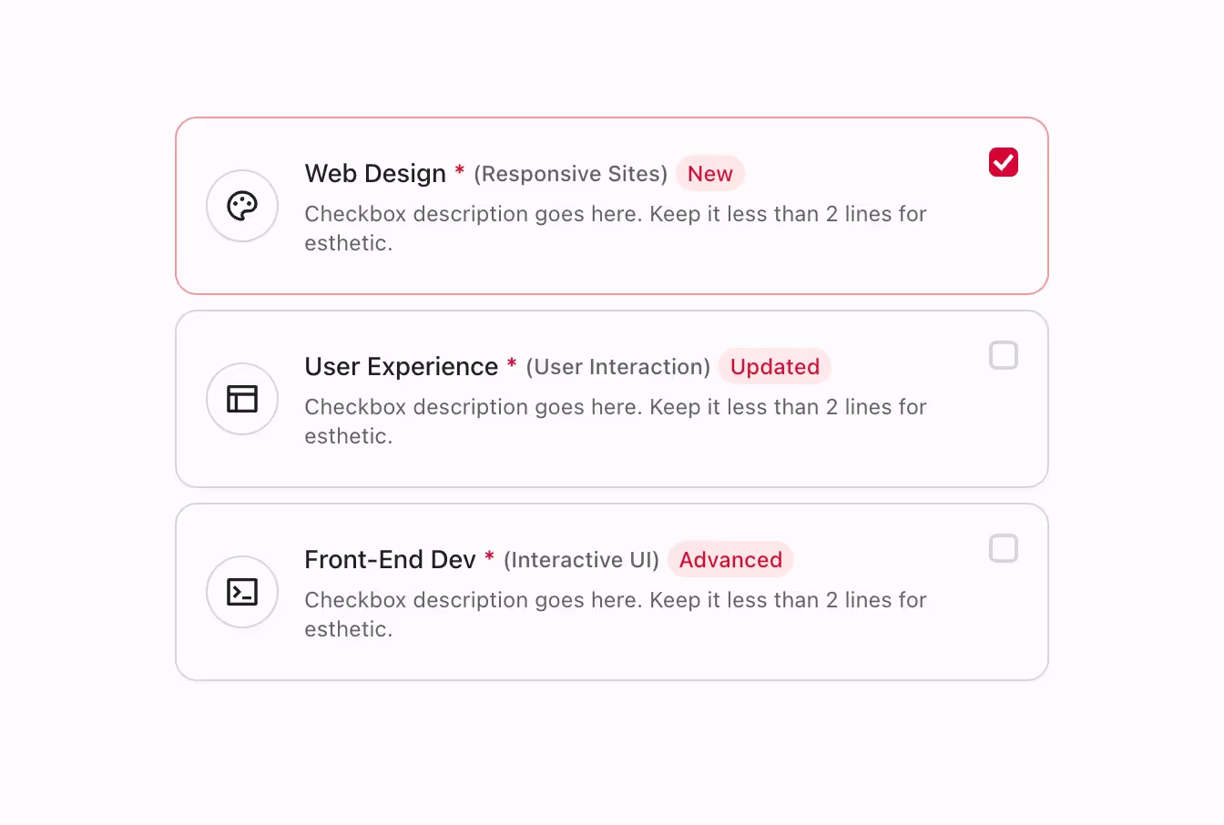 A card-style checkbox with an icon wrapper for additional emphasis.