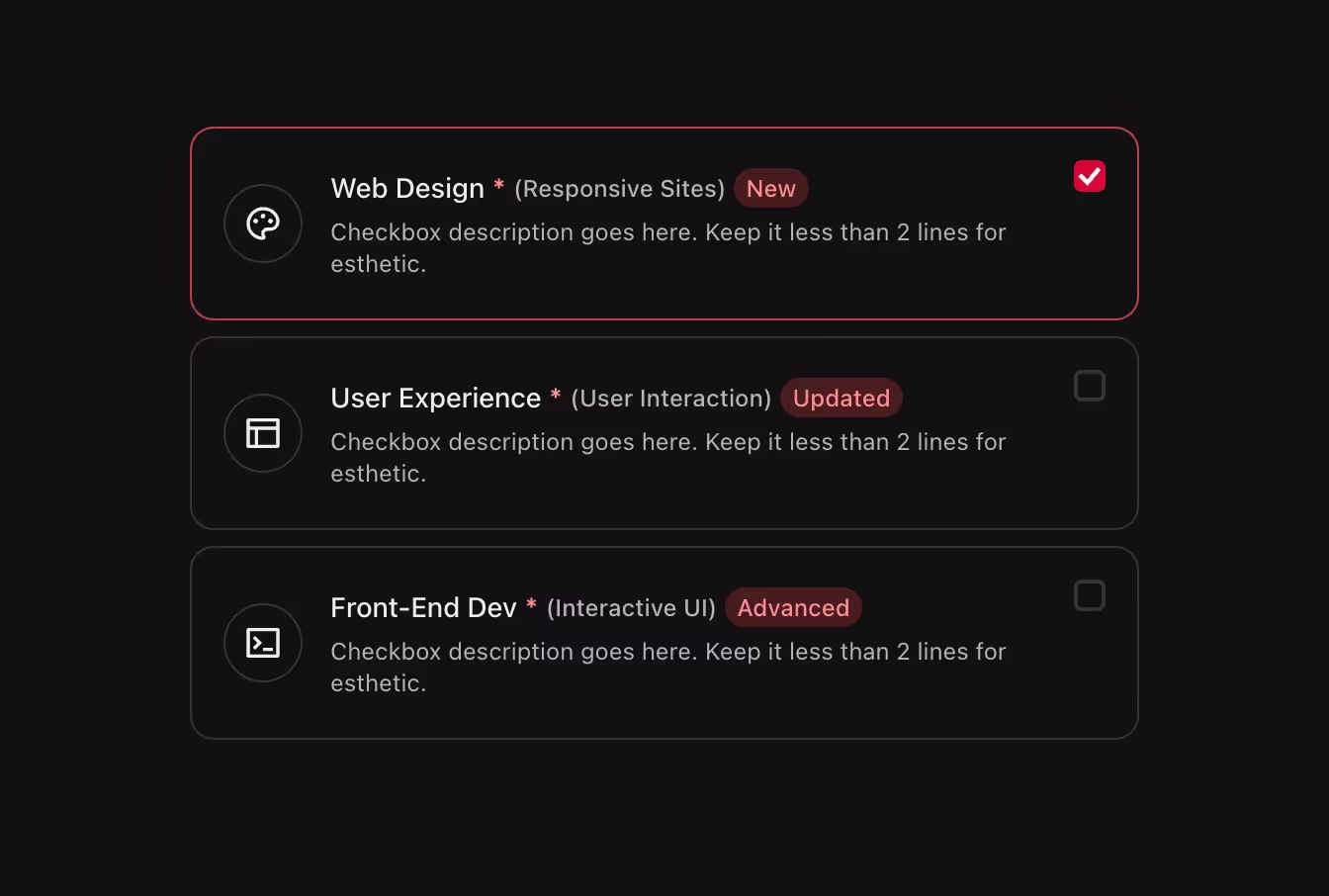 A card-style checkbox with an icon wrapper for additional emphasis.