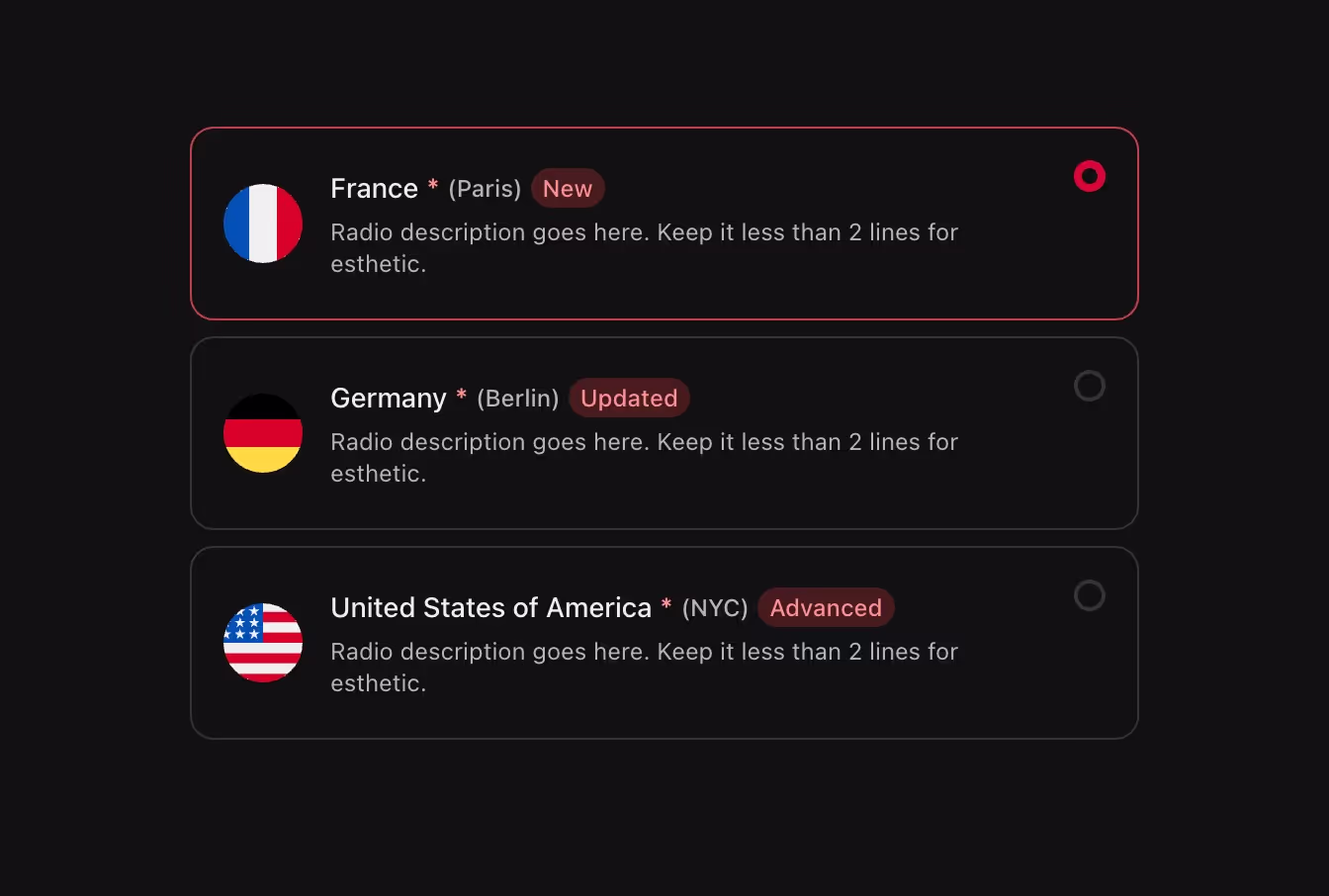 A card-style radio button with an icon inside for visual selections.