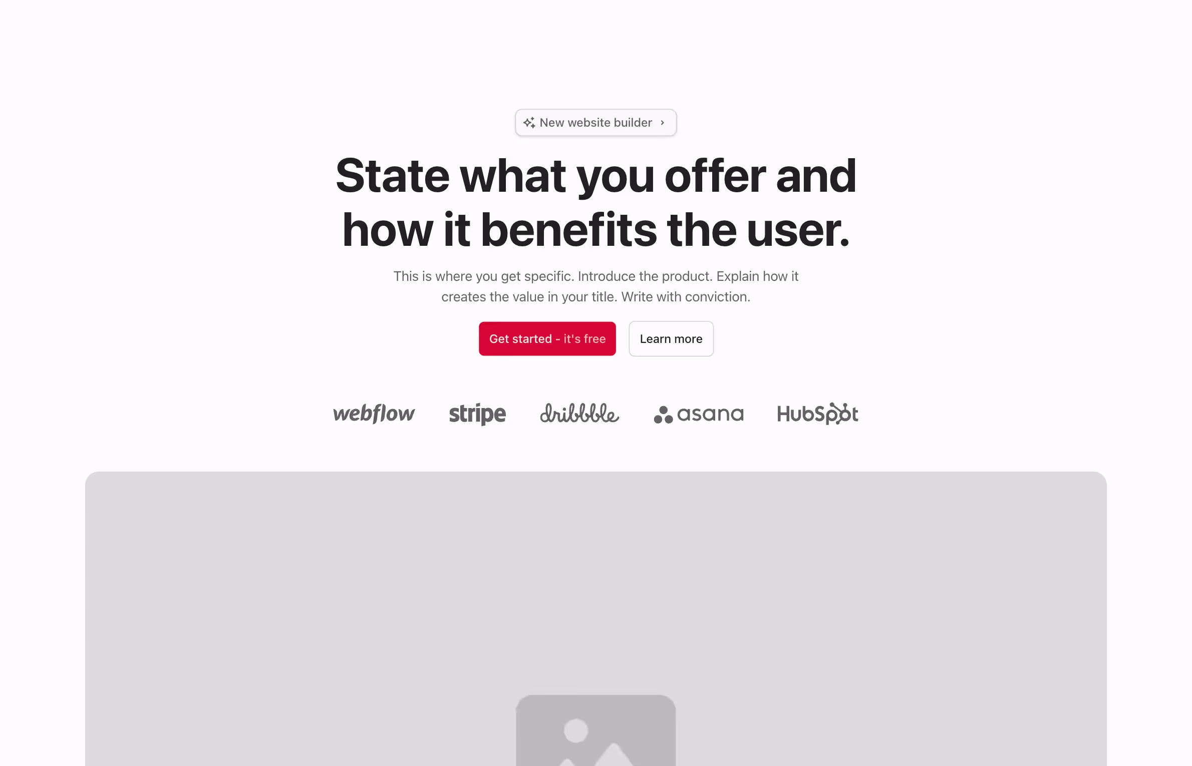 A centered hero header with a bold headline, subtext, dual call-to-action buttons, a row of trusted brand logos for credibility, and a large image below.