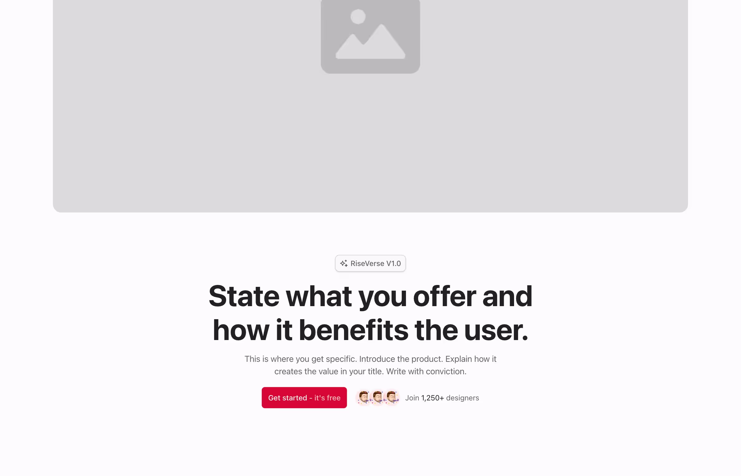 A centered hero header with a bold headline, supporting text, dual call-to-action buttons, a user count for social proof, and a large image above.