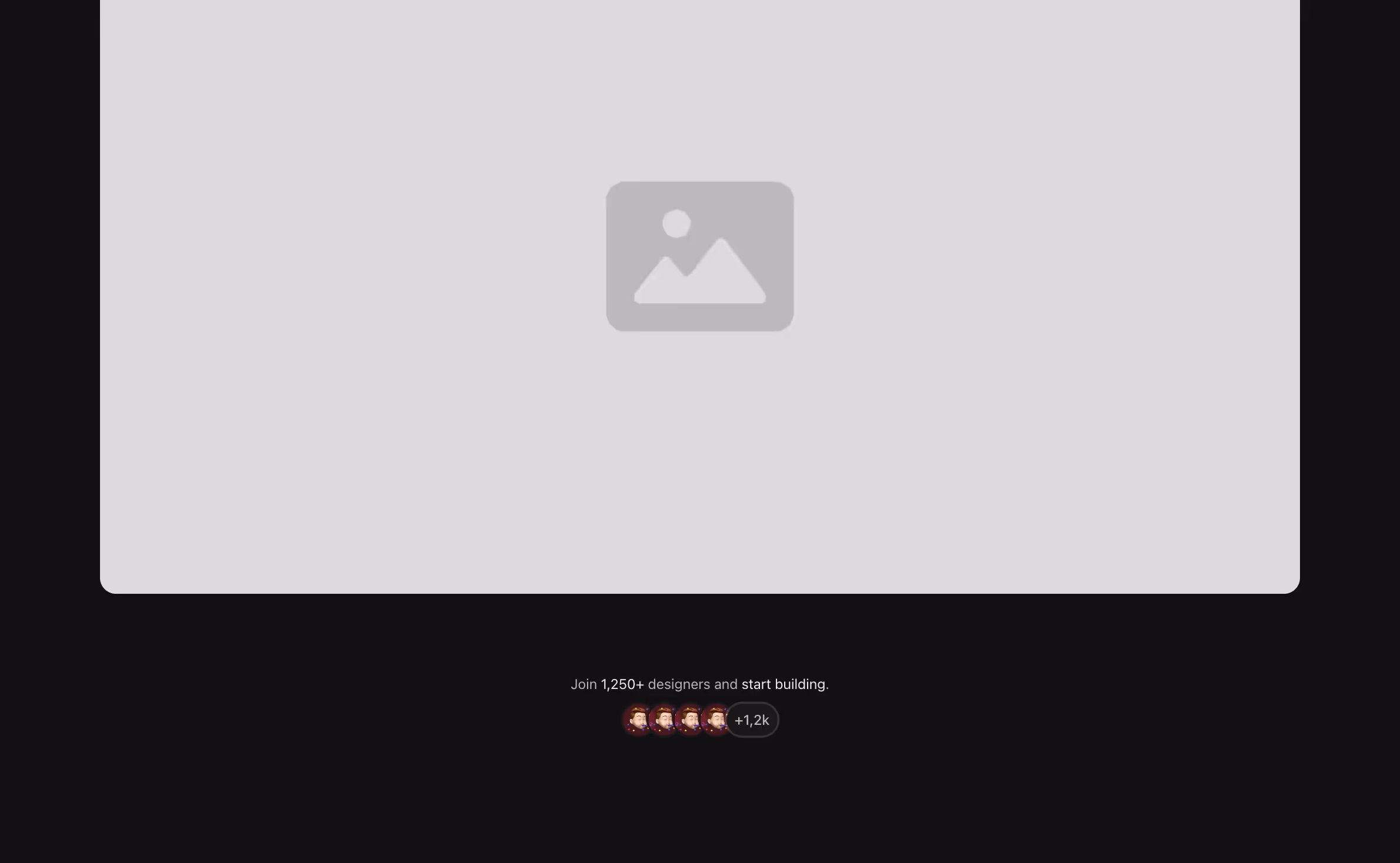 A classic hero header with a title, subtitle, and button group above a large image, followed by a social proof section with user icons and a join count for added credibility.