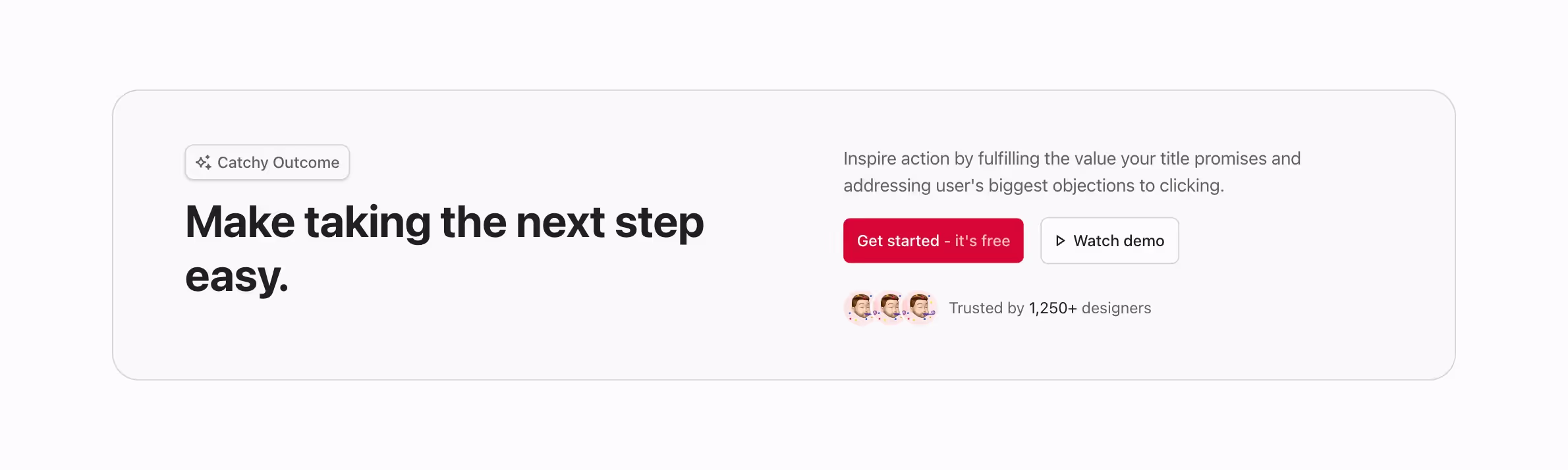 A compact call to action Webflow component with a strong headline, supporting text, dual buttons, and user trust indicators, ideal for driving action.