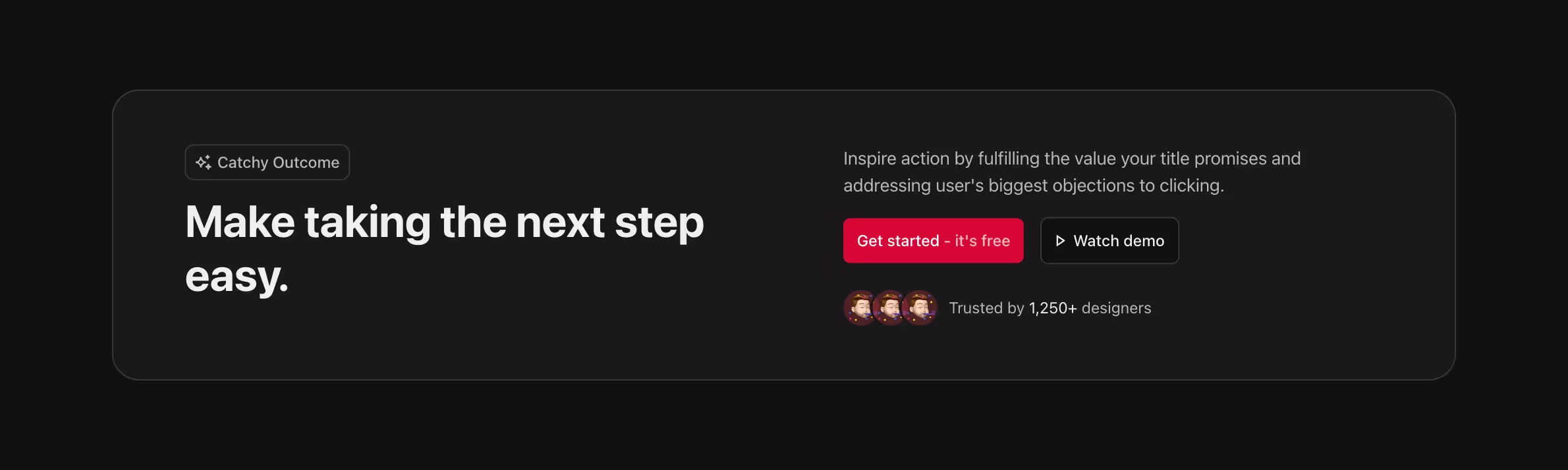 A compact call to action Webflow component with a strong headline, supporting text, dual buttons, and user trust indicators, ideal for driving action.