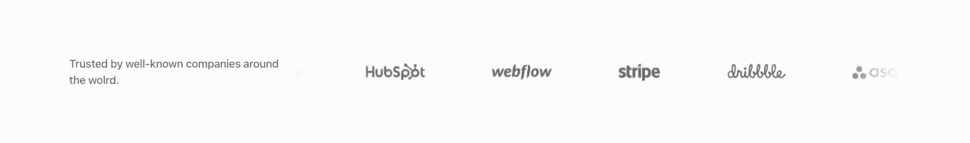 A Webflow logo component with a two-column layout. The left column features text, while the right column includes a logo slider for showcasing multiple brand logos.
