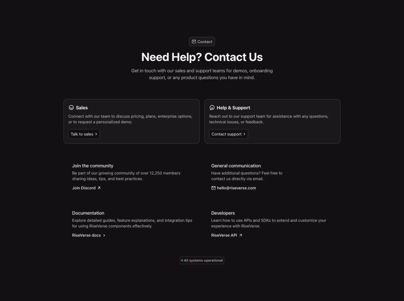 A Webflow contact section with a two-column layout. It includes four contact options with links to reach out, organized in a clear, accessible manner.