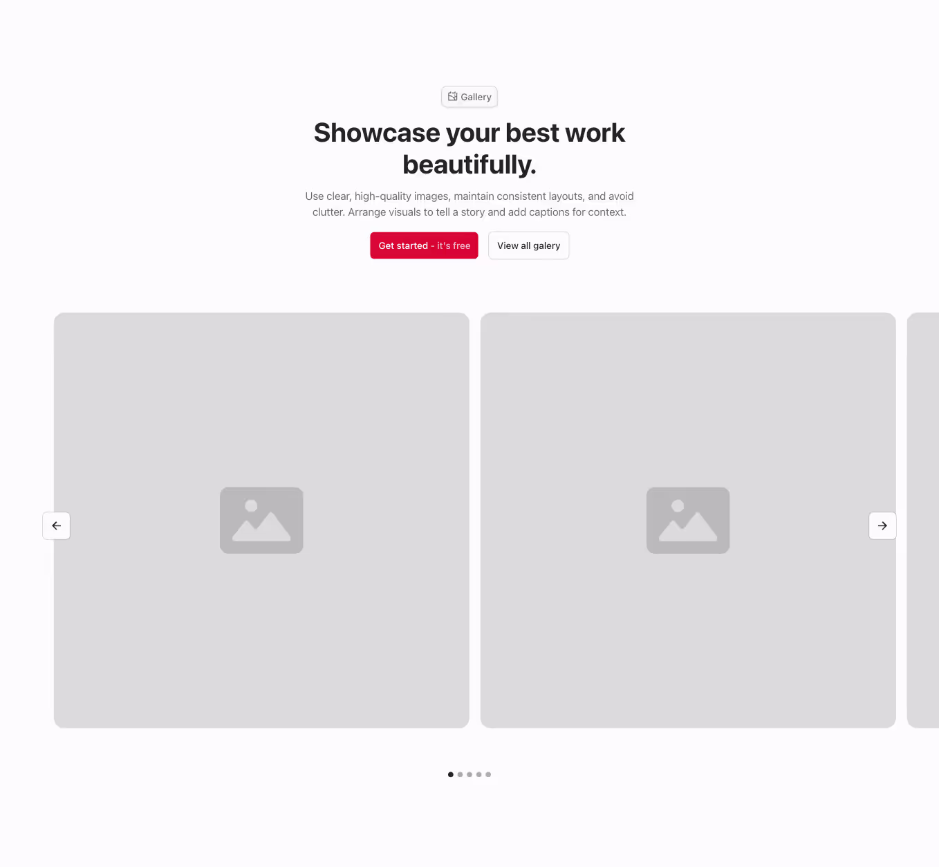 Gallery component with a centered heading, featuring images displayed in a 2-column slider.