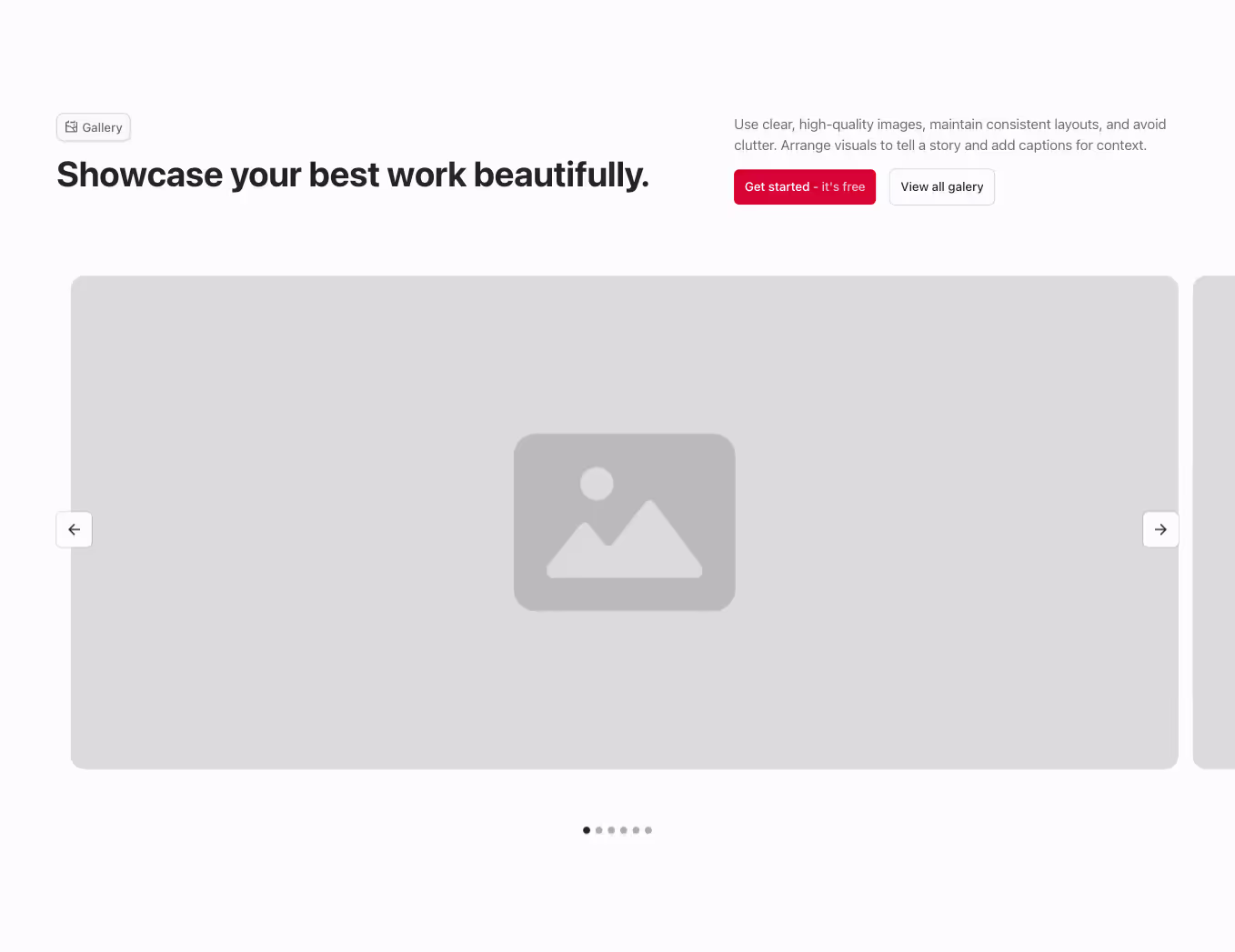 Gallery component with a horizontally aligned heading and images centered, displayed in a 1-column slider.
