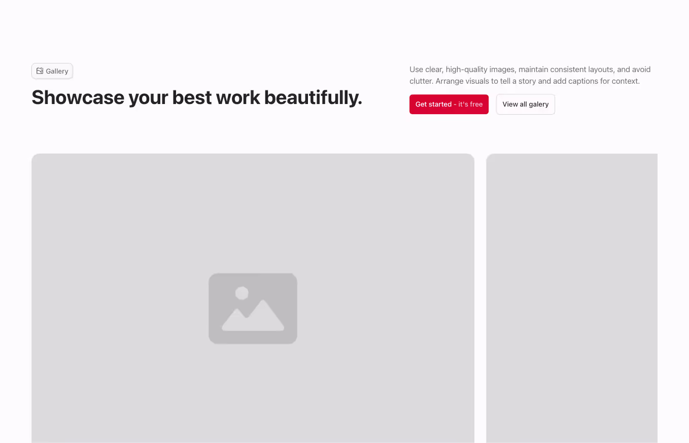Gallery component with a horizontally aligned heading and images centered, displayed in a 1-column slider.