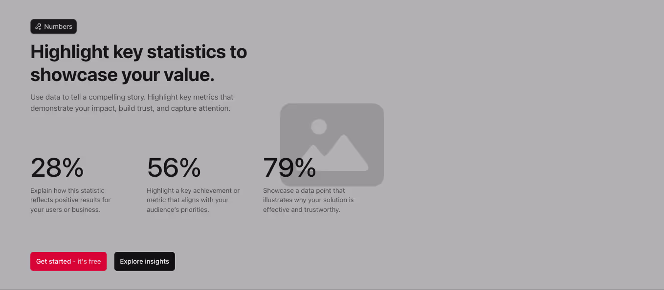 A Webflow stat section with a left-aligned heading and a 3-column grid containing three stat blocks on background image.