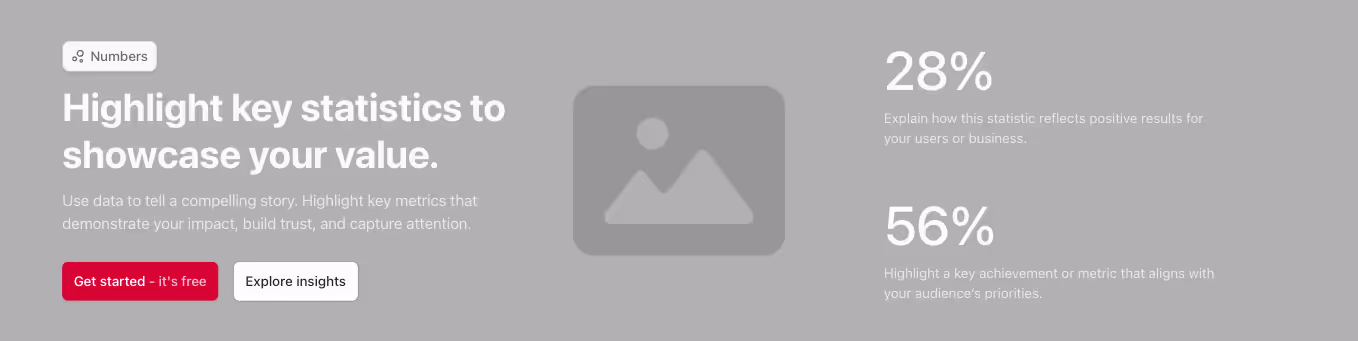 A Webflow stat section with a left-aligned heading and two stat blocks aligned vertically to the right on background image.