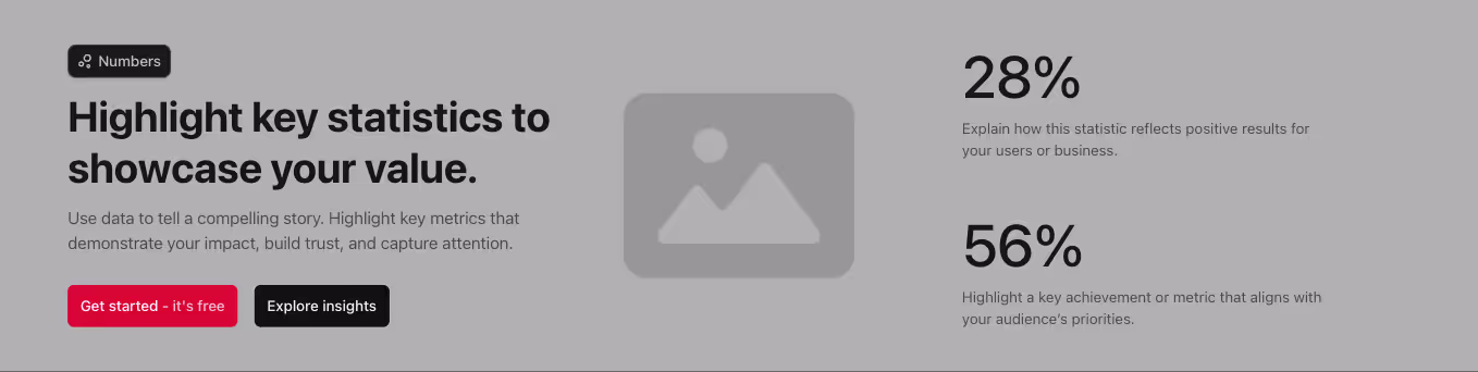 A Webflow stat section with a left-aligned heading and two stat blocks aligned vertically to the right on background image.