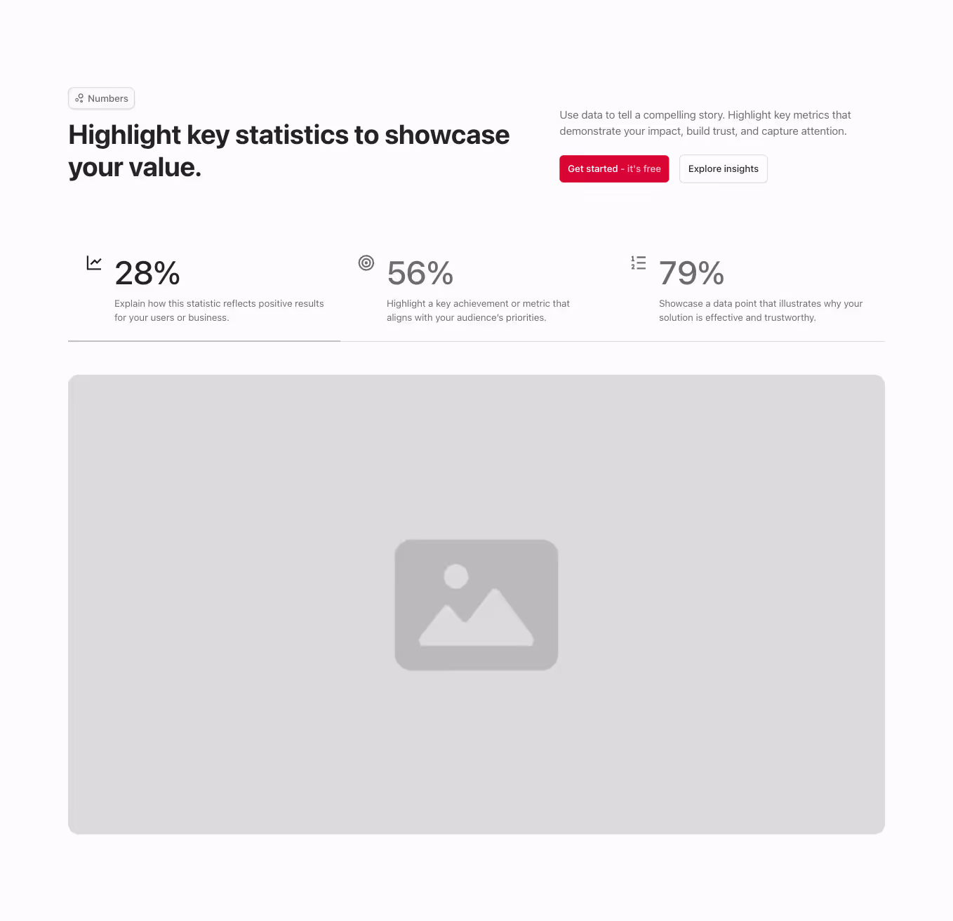 A Webflow stat section with a horizontally aligned heading, featuring three tabs. Each tab displays an image along with a corresponding stat text block.