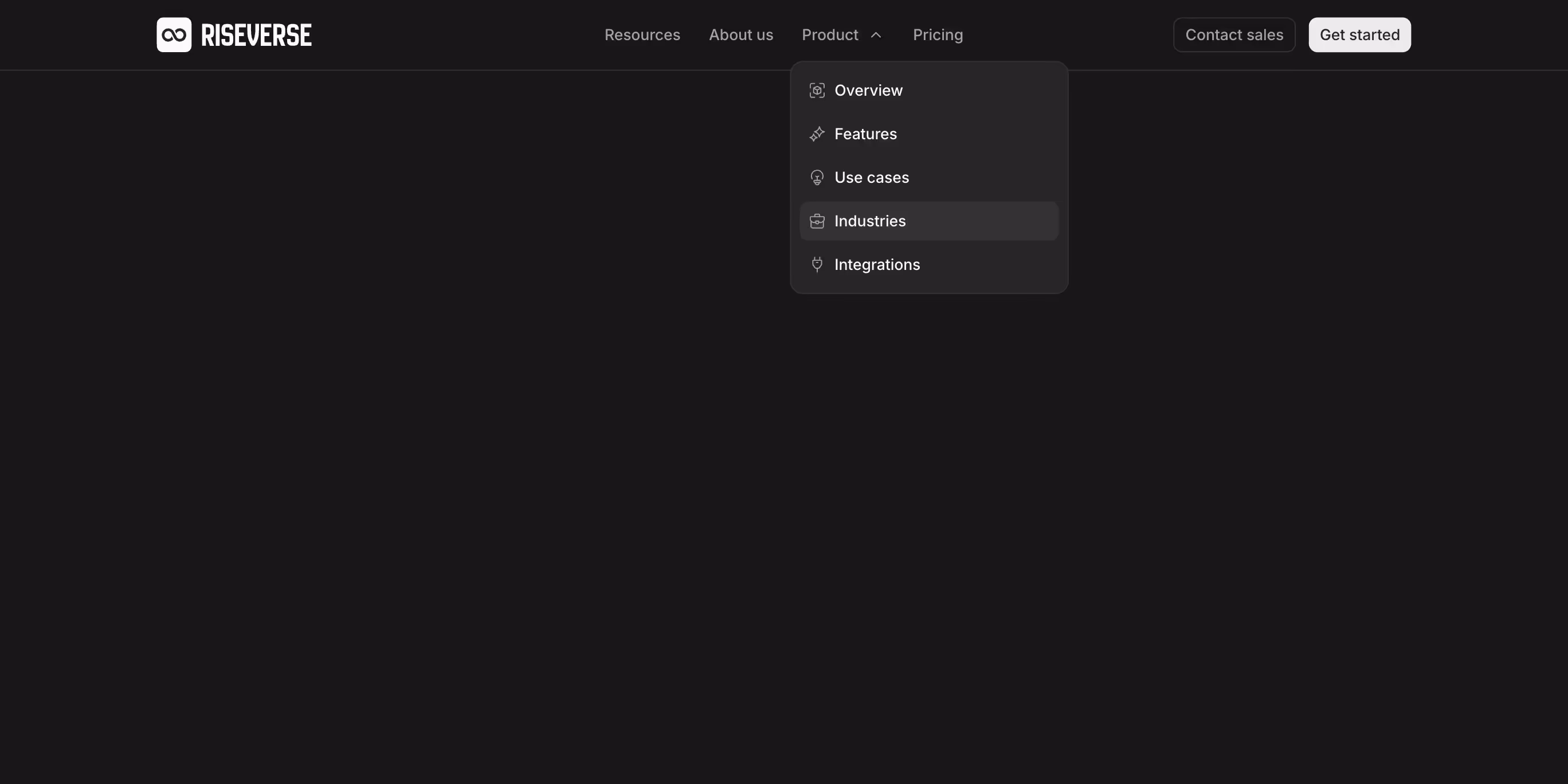 Navbar component with left-aligned logo and centered menu links. Includes a simple 1-column dropdown menu on desktop, and a full-height menu on mobile with grouped links. This is a premium, dark mode component.