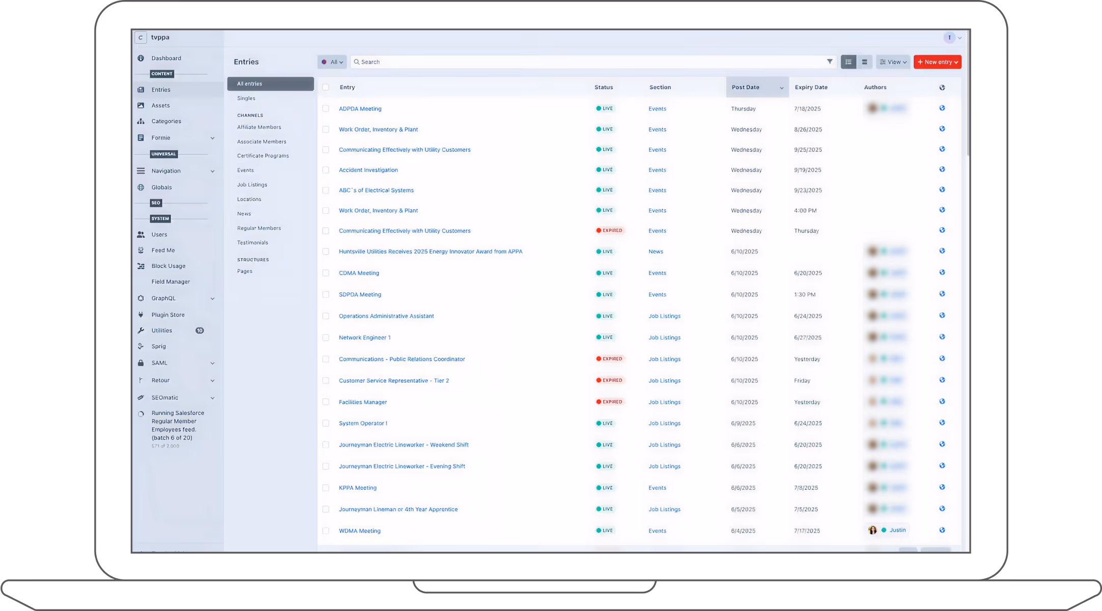 TVPPA Administrative CMS portal developed by Triptych Interactive