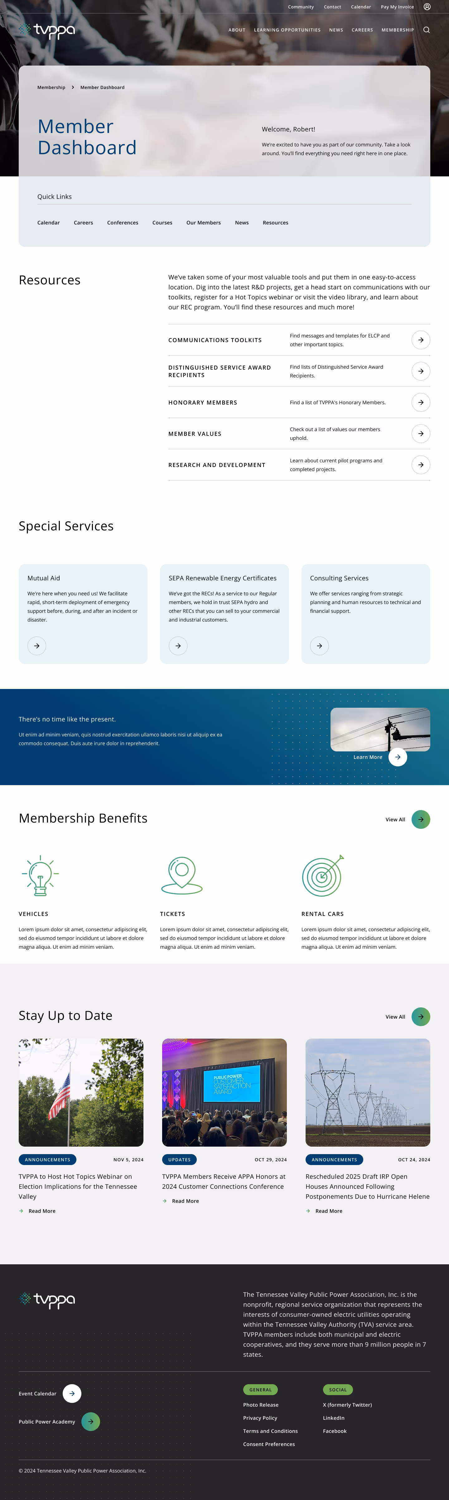 TVPPA Member Dashboard page designed and developed by Triptych Interactive