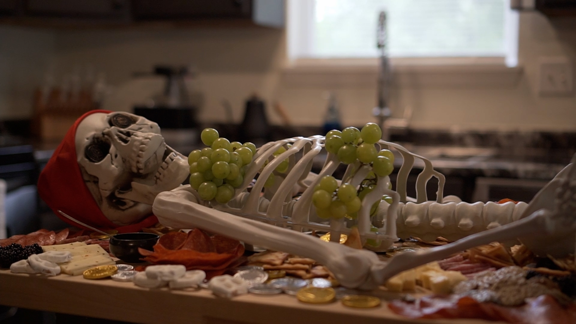 Full-size skeleton charcuterie for Halloween
