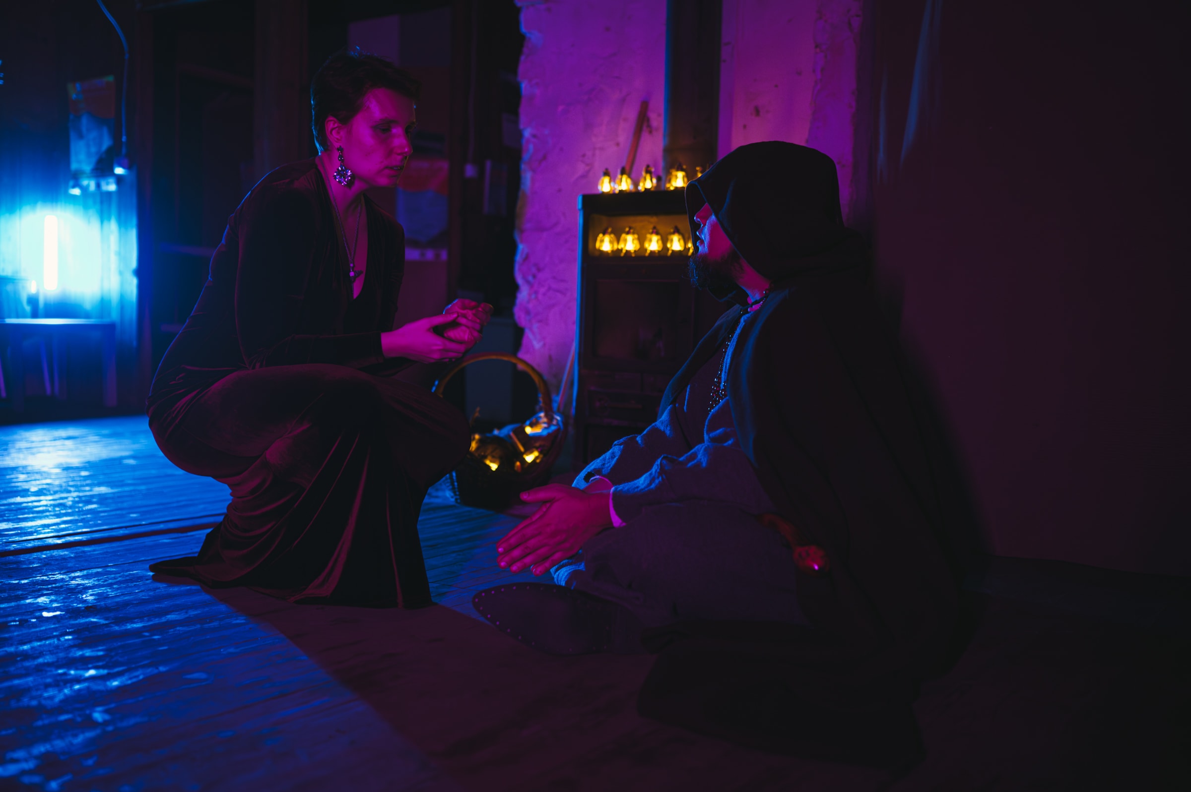 party guests dressed as wizards with DIY Halloween costumes