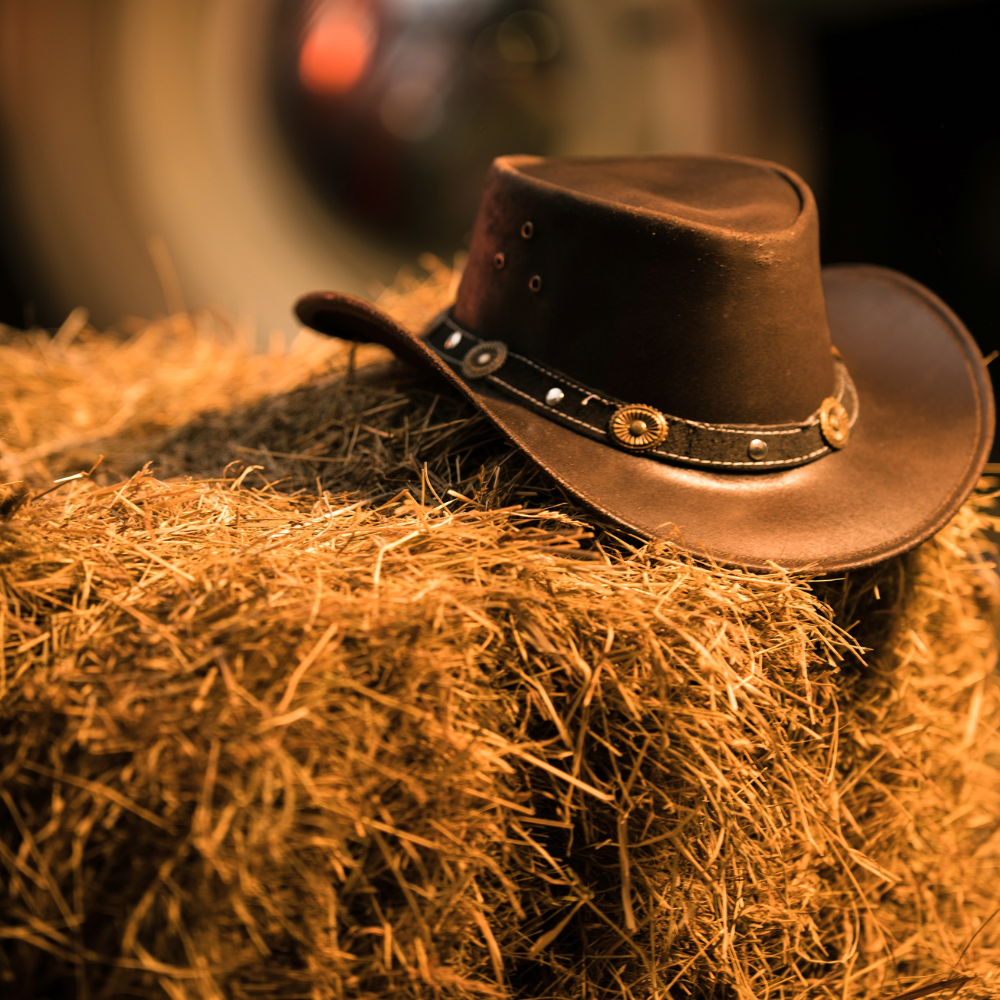 Cowboy hat on a hay bale for party decor