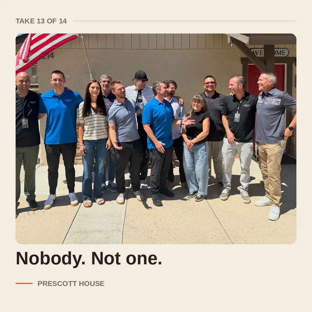 Take 13 of the Prescott House team photo - nobody is looking at the camera