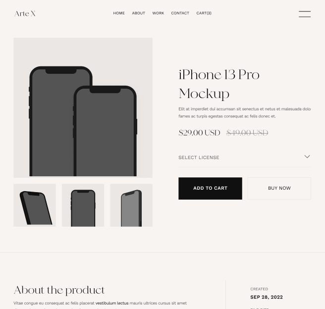 Shop Single - Arte X Webflow Template