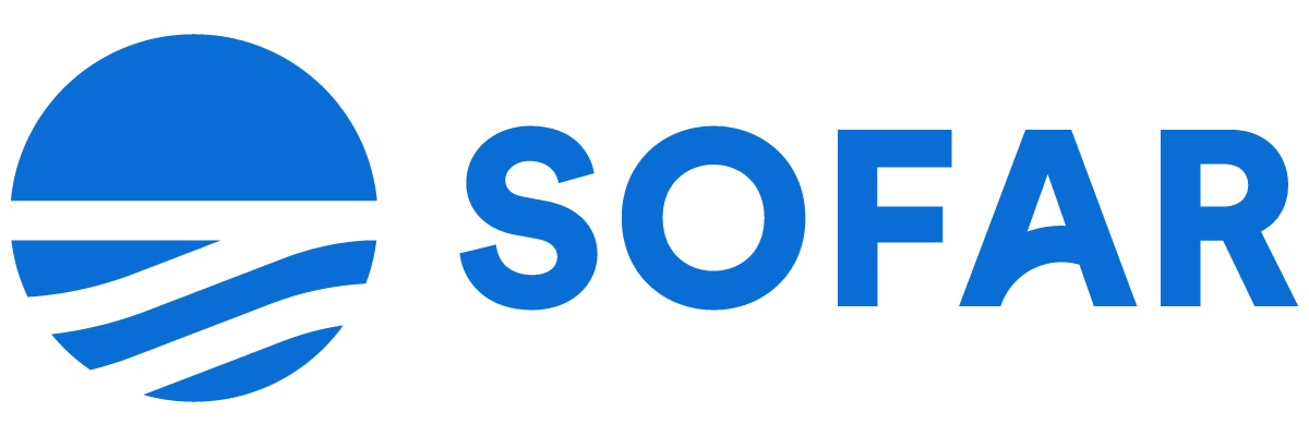 SOFAR logo with blue stylized circle and uppercase text.