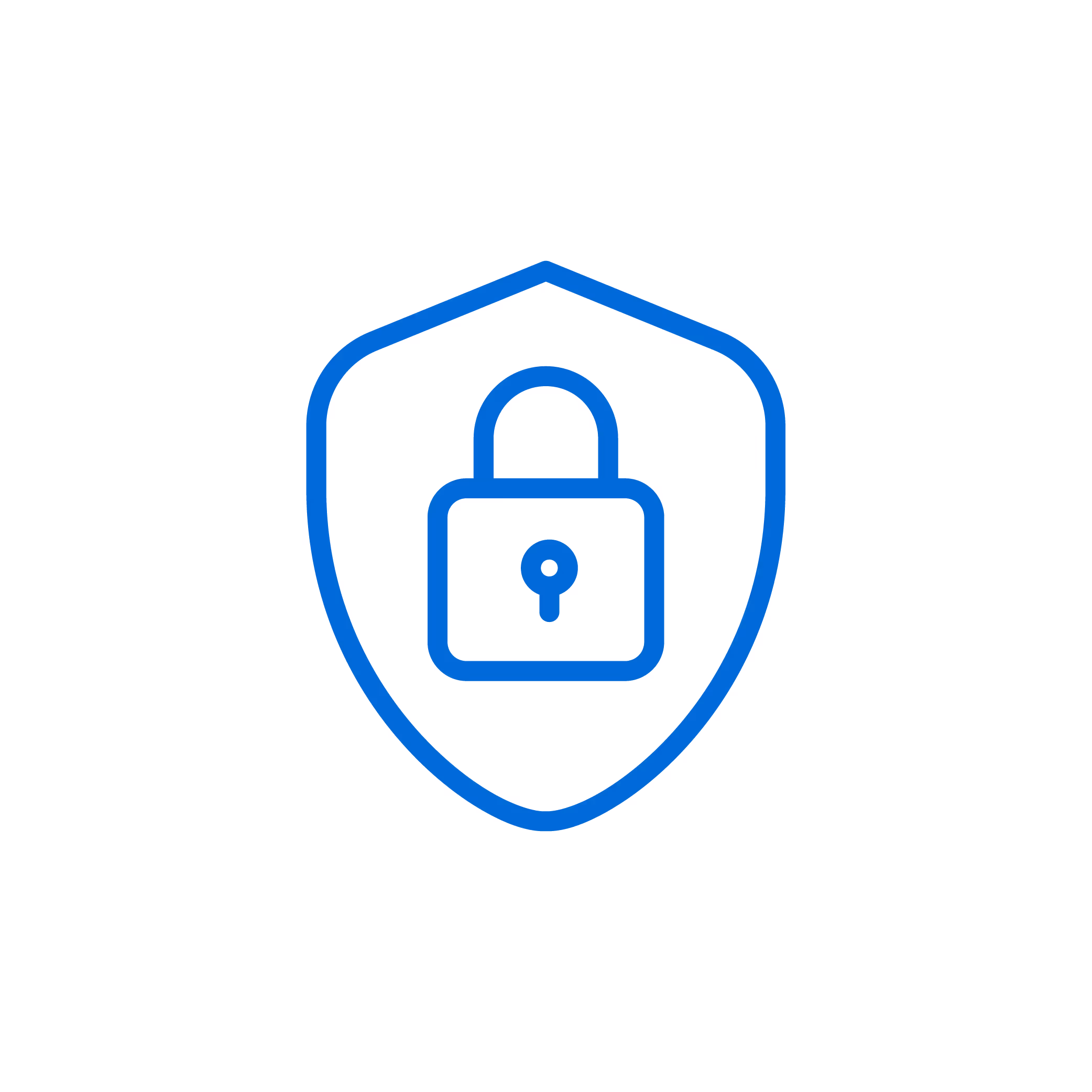 Blue shield icon with a padlock in the center symbolizing security.