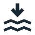 Dark blue icon of a downward arrow above three wavy horizontal lines representing water.